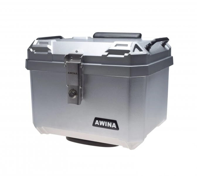 KUFER MOTOCYKLOWY CENTRALNY SKRZYNIA SREBRNY 45L 43.5x38x34 ZESTAW