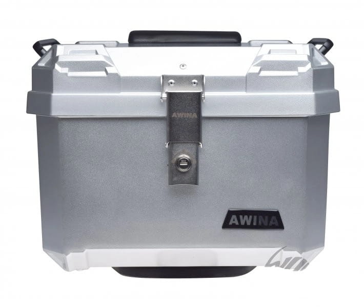 KUFER MOTOCYKLOWY CENTRALNY SKRZYNIA SREBRNY 45L 43.5x38x34 ZESTAW