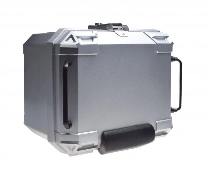 KUFER MOTOCYKLOWY CENTRALNY SKRZYNIA SREBRNY 45L 43.5x38x34 ZESTAW