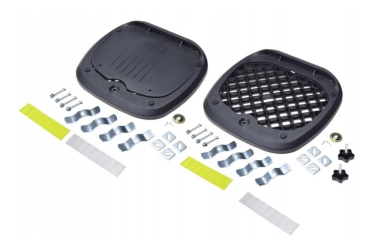 KUFER MOTOCYKLOWY CENTRALNY SKRZYNIA SREBRNY 45L 43.5x38x34 ZESTAW